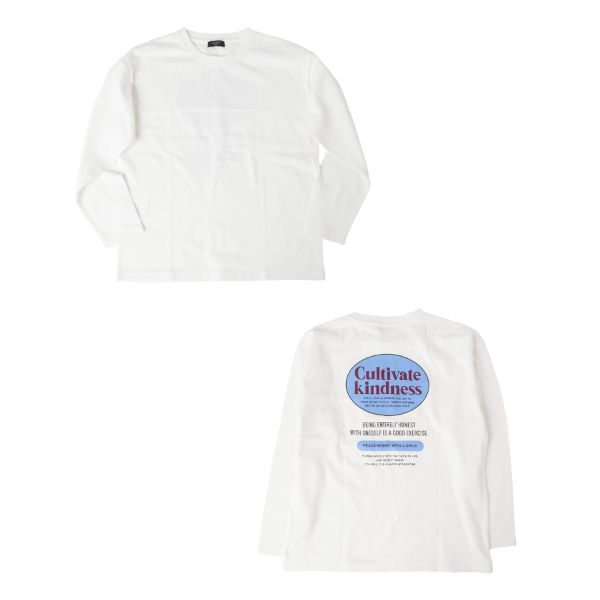 厚手天竺・ドロップショルダー切替オーバルバックプリント長袖Tシャツ