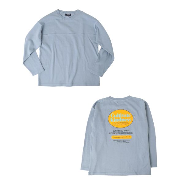 厚手天竺・ドロップショルダー切替オーバルバックプリント長袖Tシャツ