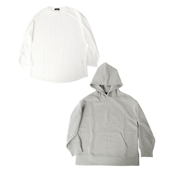 セットアイテム・裏毛ドロップショルダーフードトレーナー＋ドロップショルダー長袖Tシャツセット