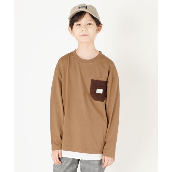 天竺・ドロップショルダーアソートポケットレイヤード長袖Ｔシャツ