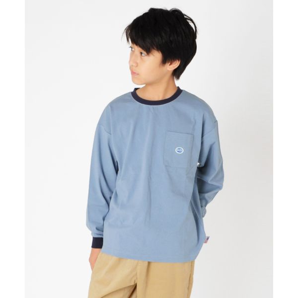 ミドルウエイト天竺・USAコットンドロップショルダーポケット長袖Tシャツ