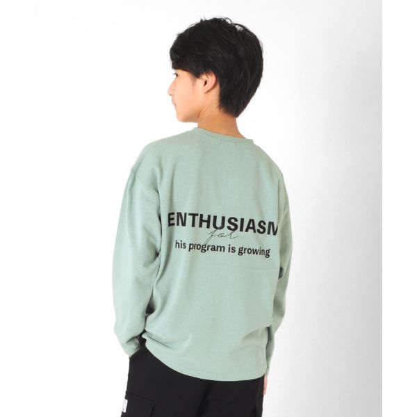 厚手天竺・ドロップショルダー前後ロゴプリント長袖Tシャツ