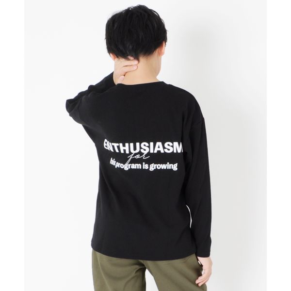 厚手天竺・ドロップショルダー前後ロゴプリント長袖Tシャツ