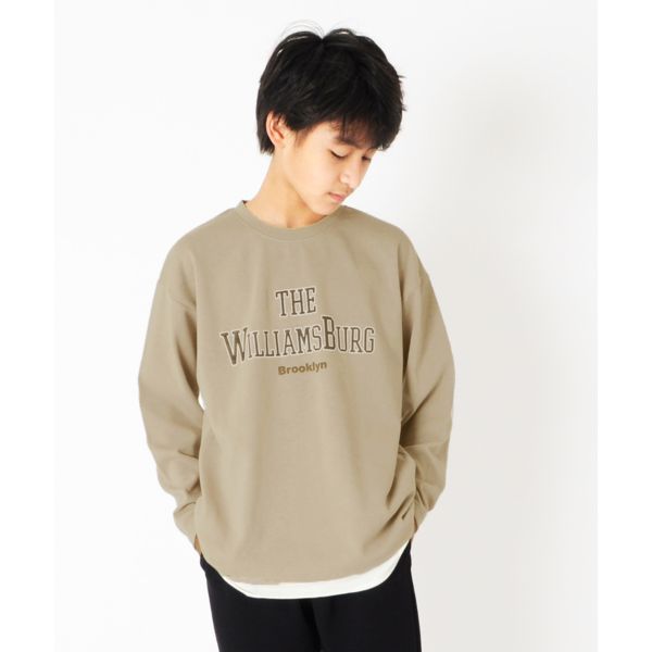厚手天竺・ドロップショルダープリント裾レイヤード長袖Tシャツ