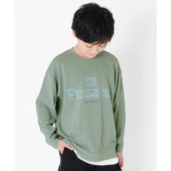 厚手天竺・ドロップショルダープリント裾レイヤード長袖Tシャツ
