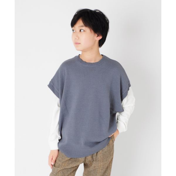 【セットアイテム】ニットベスト＋ドロップショルダー長袖Tシャツセット