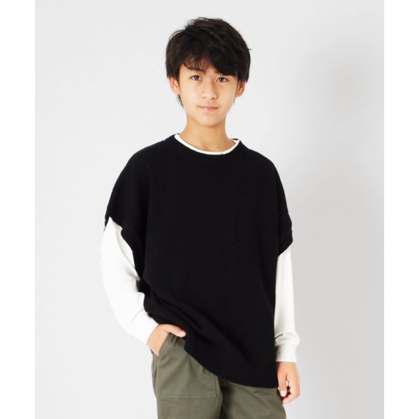 【セットアイテム】ニットベスト＋ドロップショルダー長袖Tシャツセット