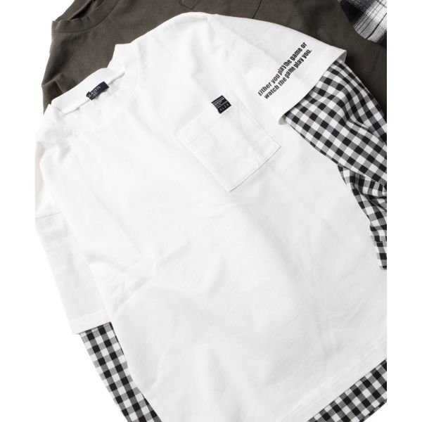 天竺・チェックシャツレイヤード長袖Ｔシャツ