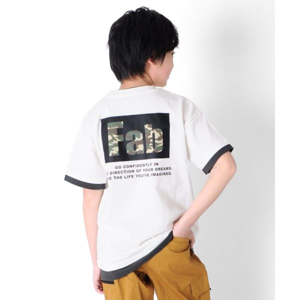 天竺・USAコットン ドロップショルダー袖裾レイヤード半袖Tシャツ