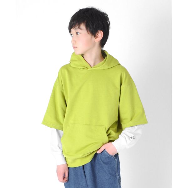 ストレッチミニ裏毛・ドロップショルダーフェイクレイヤードパーカー
