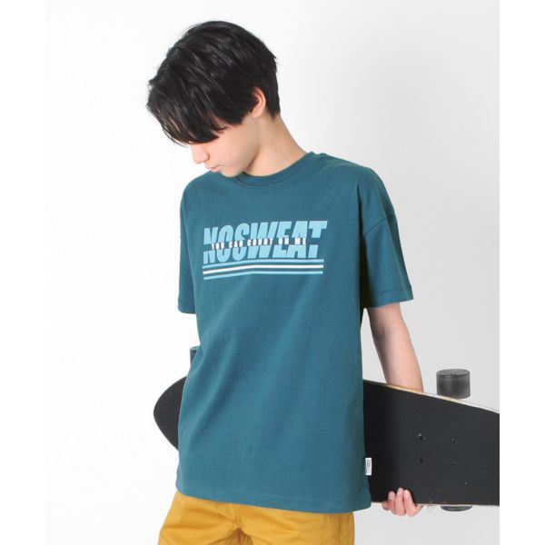 天竺・USAコットン ドロップショルダーロゴプリント半袖Ｔシャツ