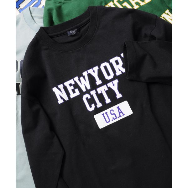 天竺・ドロップショルダーアソートカレッジロゴ長袖Tシャツ