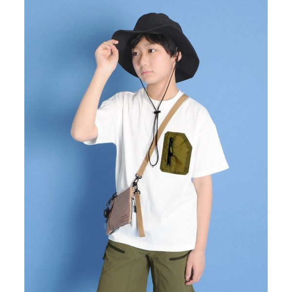 OE天竺・ドロップショルダーアウトドアポケット半袖Tシャツ