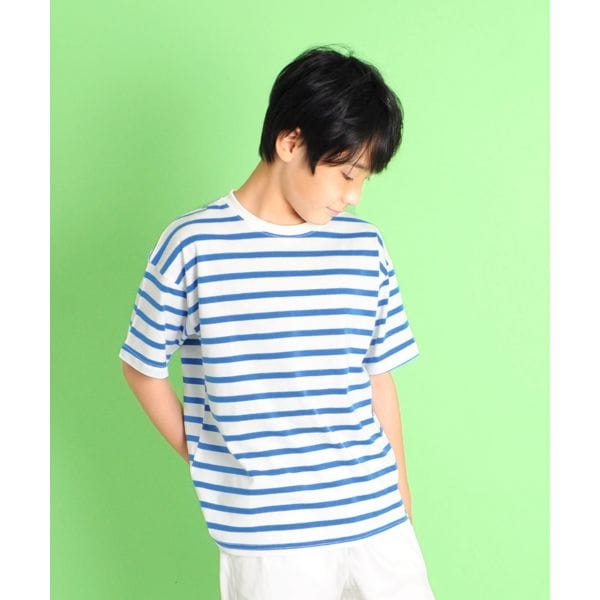 天竺・ドロップショルダーボーダー半袖Tシャツ