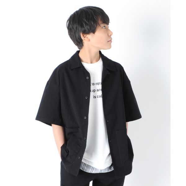 オックスストレッチ・オープンカラー半袖シャツ【セットアップ対応】