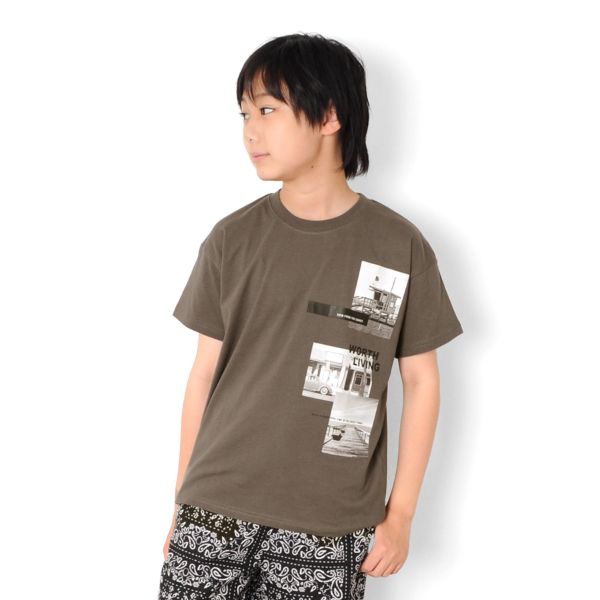 【大人向けサイズあり】天竺・ドロップショルダーBOXフォトプリント半袖Tシャツ
