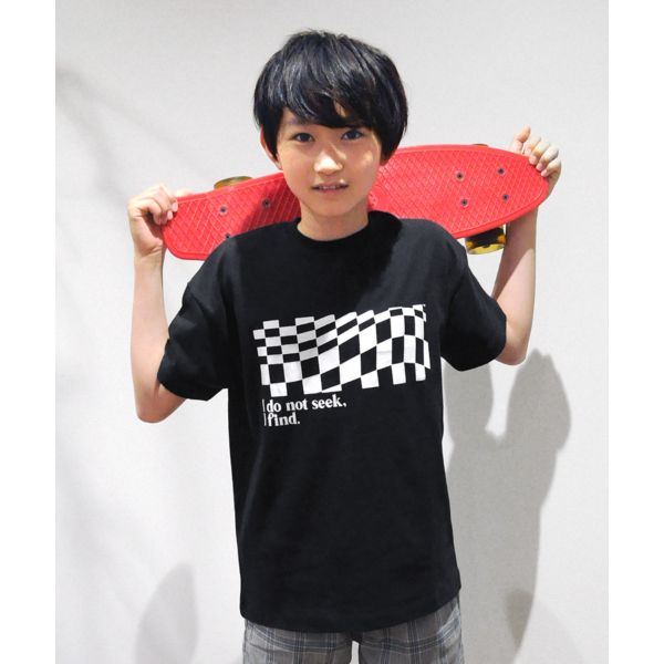 天竺・ドロップショルダーBOXチェッカープリント半袖Tシャツ