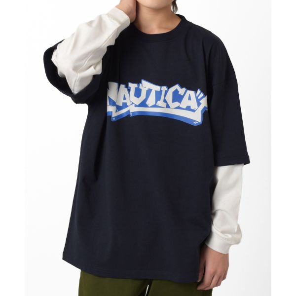 【NAUTICA】グラフィック袖レイヤードTシャツ