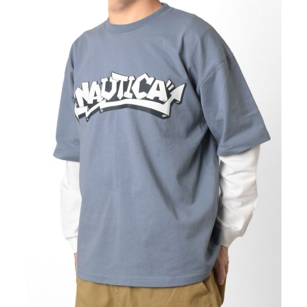 【NAUTICA】グラフィック袖レイヤードTシャツ