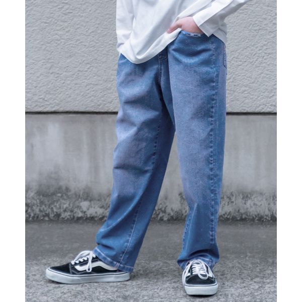 テーパード]ビンテージ加工・ワイドデニムパンツ【セットアップ対応