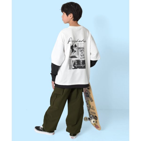 ミニ裏毛・袖裾レイヤードTシャツ
