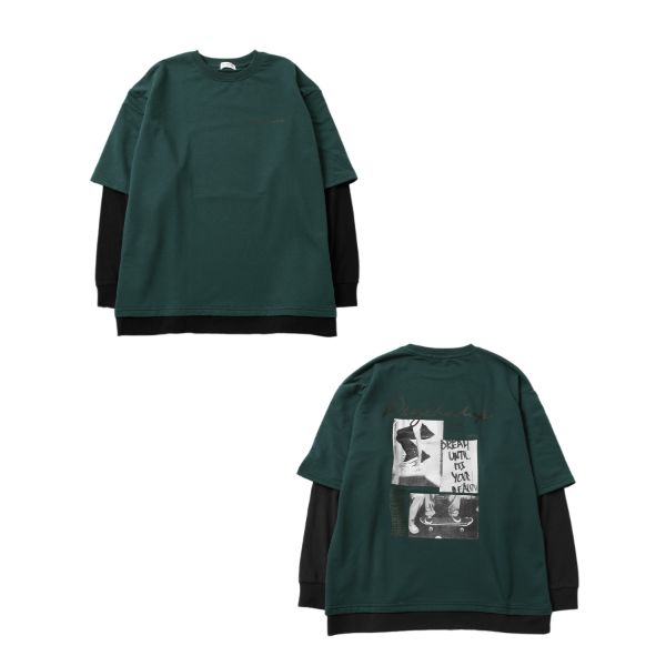 ミニ裏毛・袖裾レイヤードTシャツ