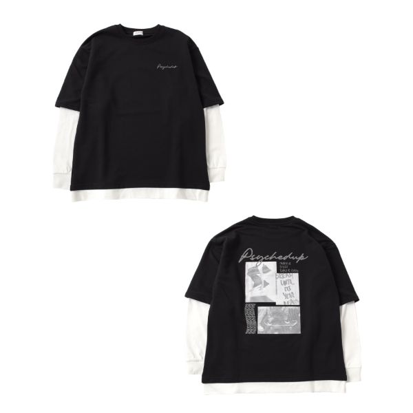 ミニ裏毛・袖裾レイヤードTシャツ