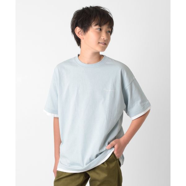 【接触冷感】ワンポイントロゴ裾レイヤード半袖Tシャツ