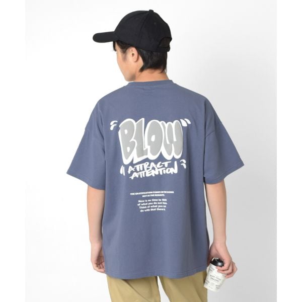 【接触冷感】バックグラフィック発泡プリントビッグ半袖Tシャツ