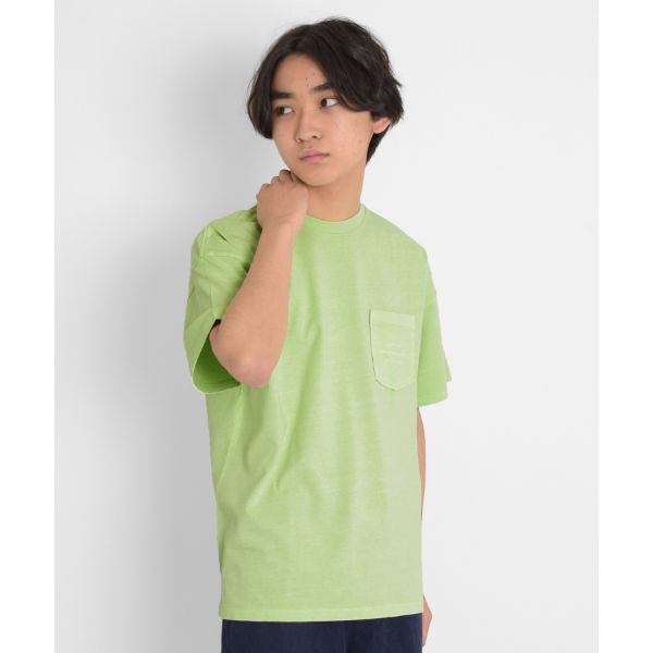 製品染め・無地半袖ポケットロゴプリントTシャツ