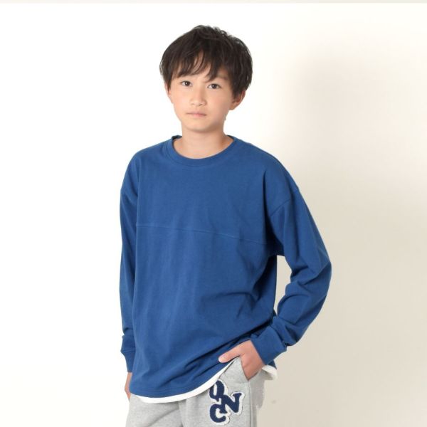 切り替え裾レイヤード無地長袖Tシャツ