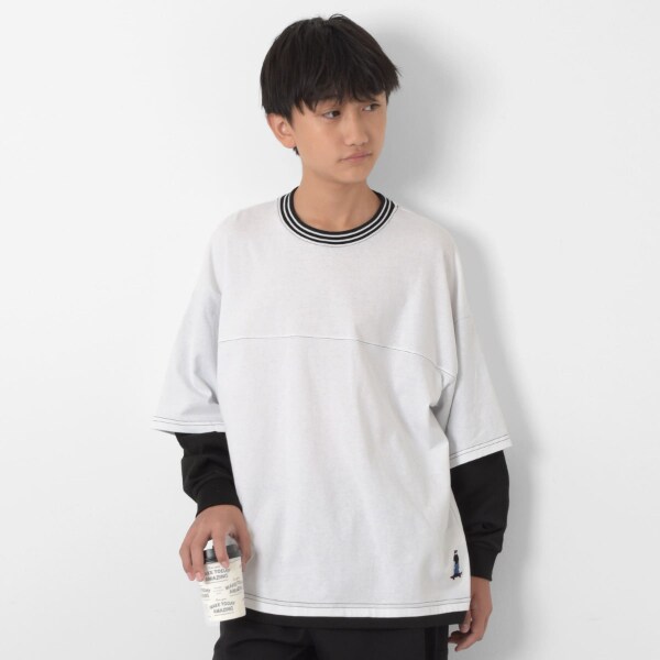 再入荷】USAコットン・バイカラー袖レイヤードビッグ長袖Tシャツ