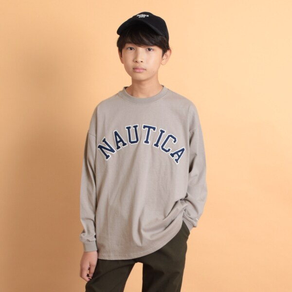 【NAUTICA】フロントロゴアップリケ刺繍長袖Tシャツ