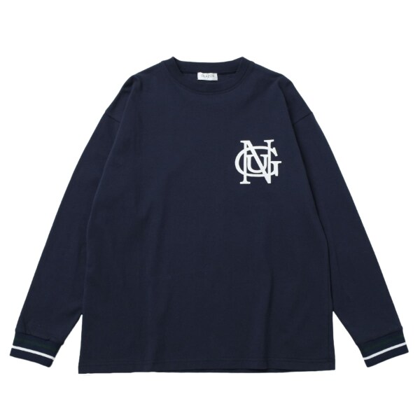 ワッペンモチーフ袖リブ配色長袖Tシャツ