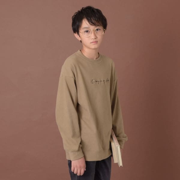 【あったか】マイクロフリース・刺繍クルーネックプルオーバー