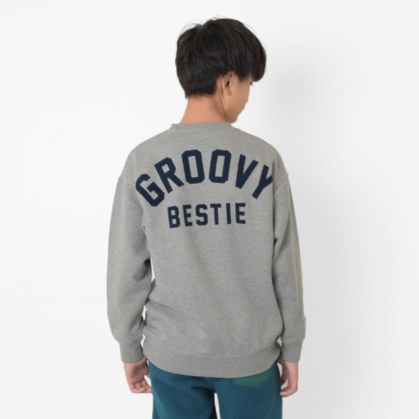 【あったか】裏起毛・バックフロッキーロゴプリントトレーナー