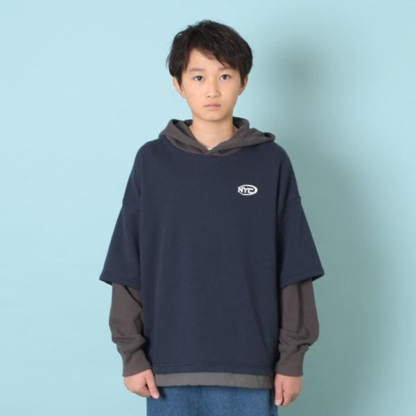 TC裏毛・配色レイヤードパーカー