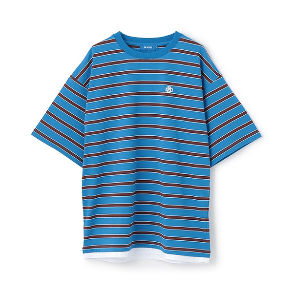 ボーダー・ワンポイント刺しゅうレイヤードビッグ半袖Tシャツ