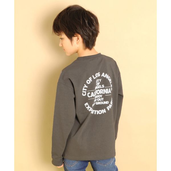 天竺・ドロップショルダープリント長袖Tシャツ