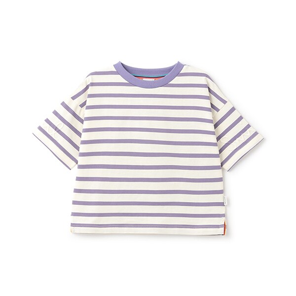 袖エンボスロゴボーダー半袖Tシャツ