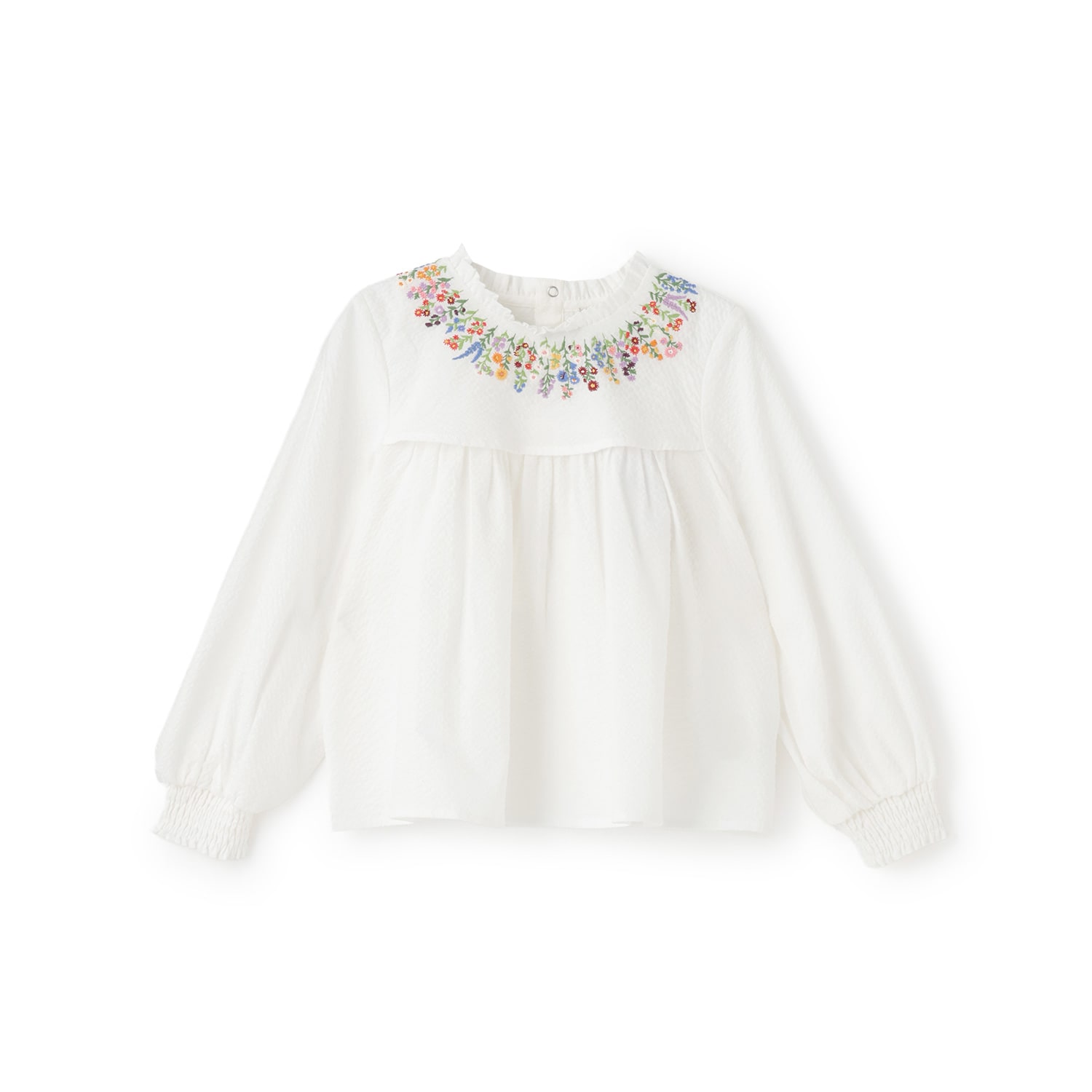 さえら、ヒスクローネの刺繍入りホワイトルームウェア 110-140cm/2点セット】花刺繍ビスチェ＋カットソー（トップス＋