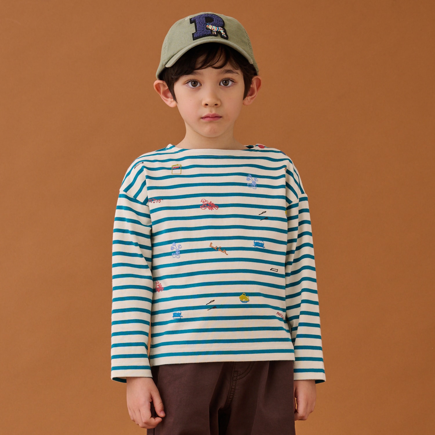 アラカルト柄ボーダー長袖Tシャツ(90cm ピンク): キッズ