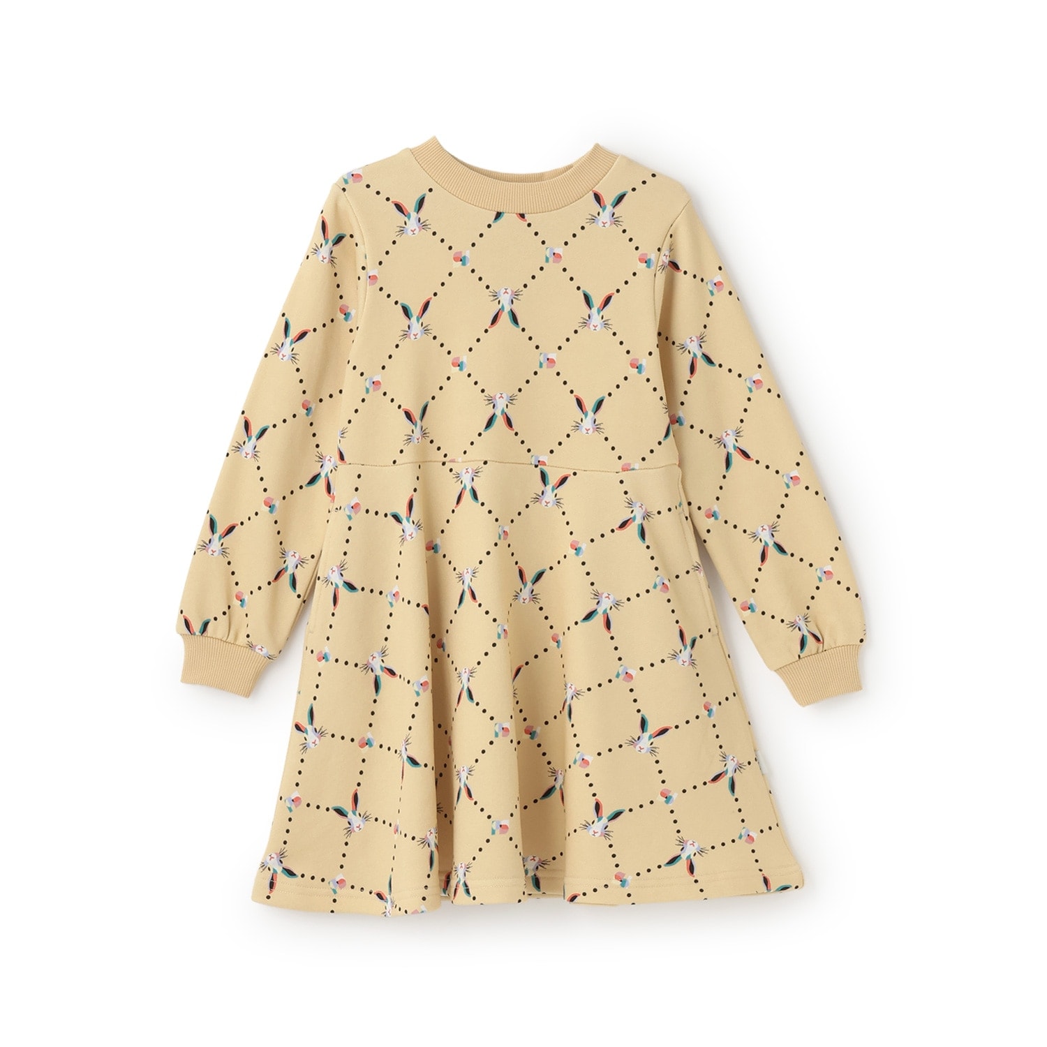 ラビット総柄裏毛ワンピース