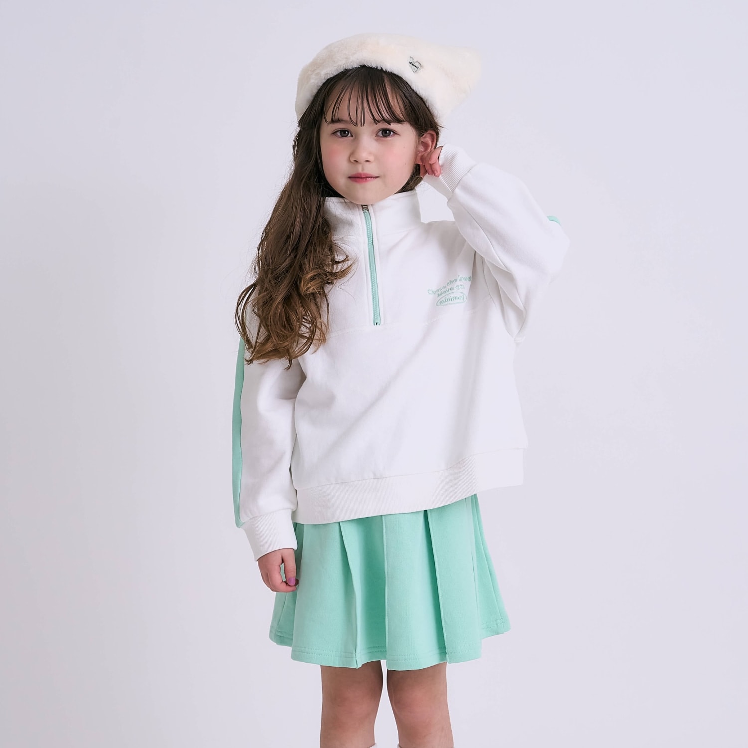 裏起毛】【綿100】ハーフジップセットアップ(90cm オフ ホワイト