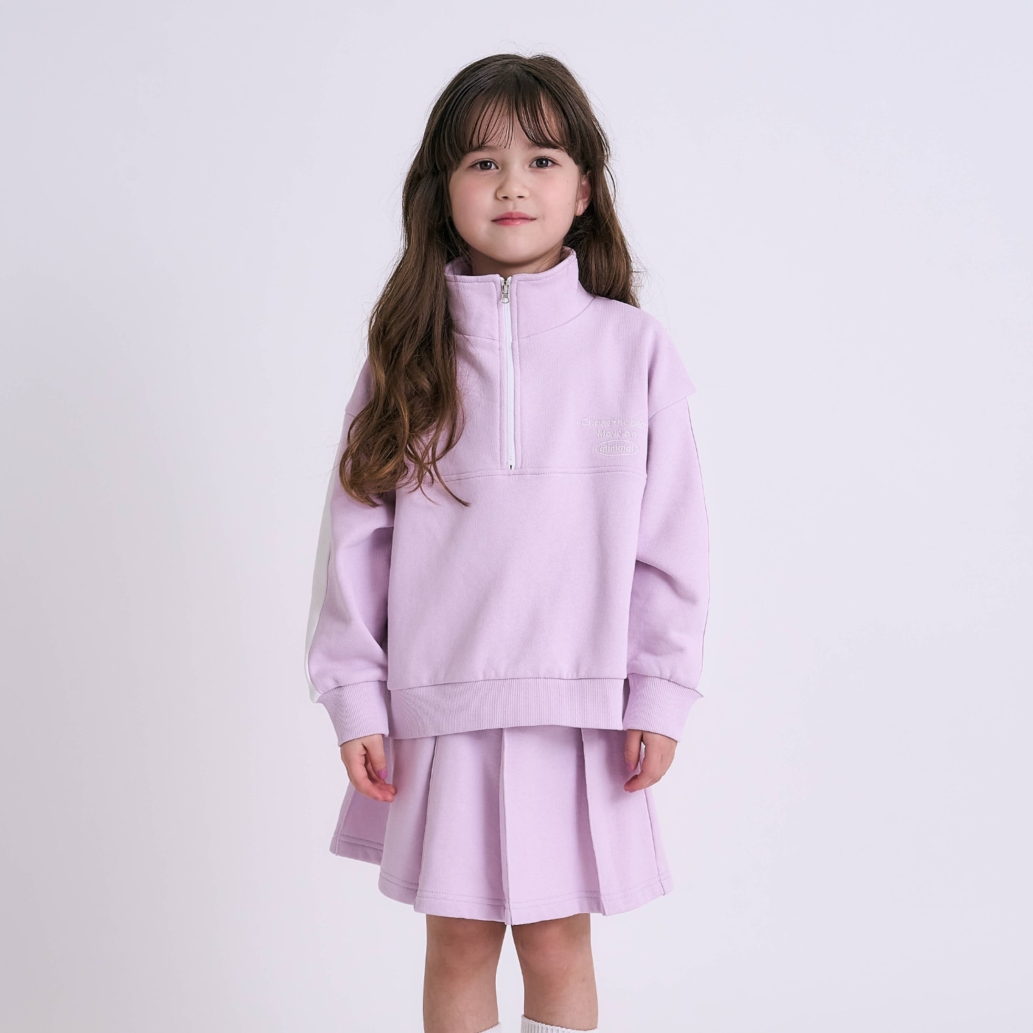 裏起毛】【綿100】ハーフジップセットアップ(90cm ラベンダー): キッズ