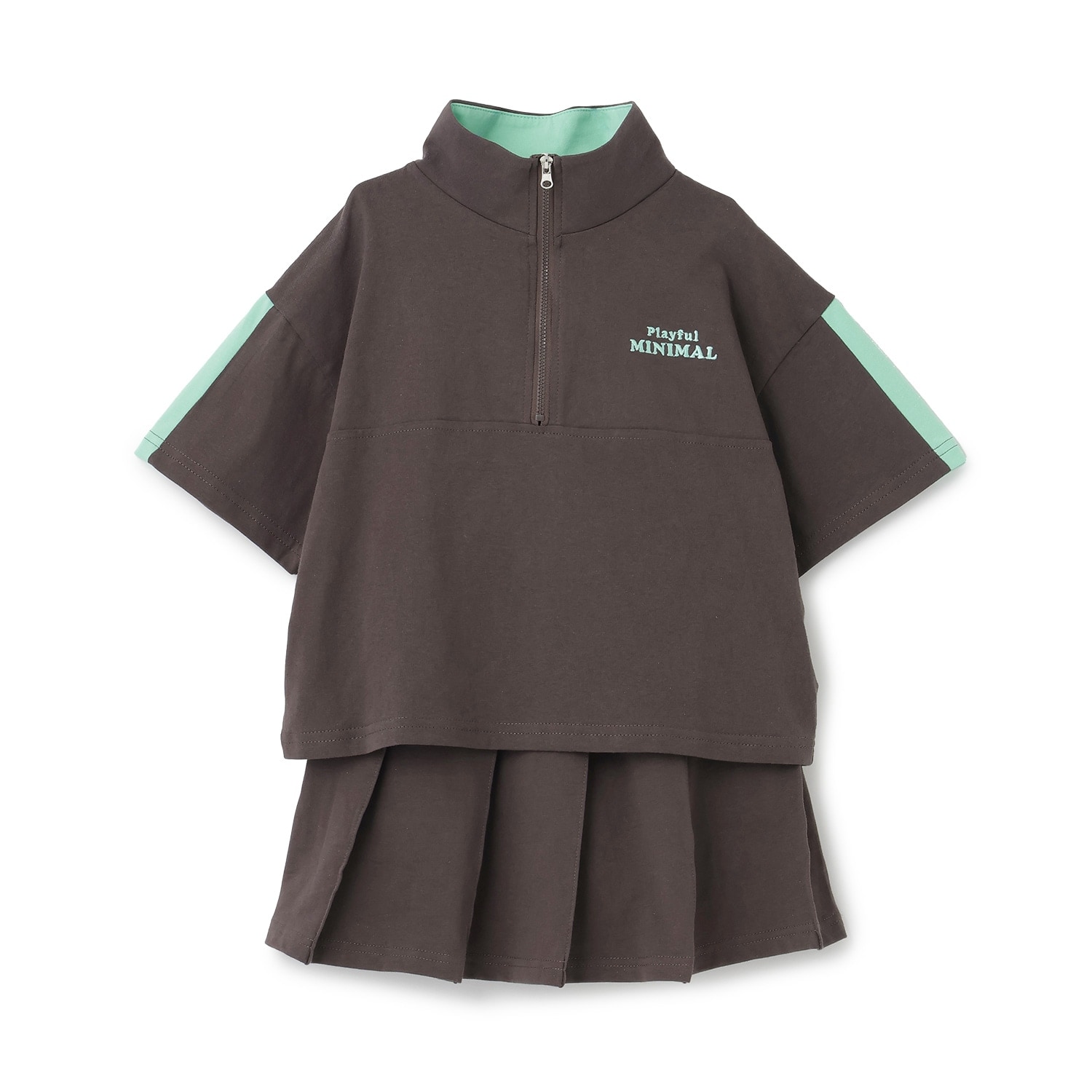 【即コーデ完成】【綿100%】ハーフジップ・スカパンセットアップ