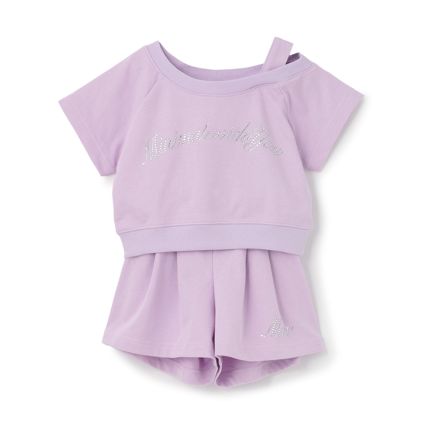 ラインストーン ロゴワンショルTシャツセットアップ
