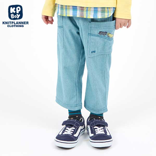 電車刺しゅうのストライプ7分丈パンツ(100~130)