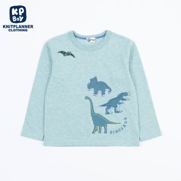 恐竜シルエットのデザートコットン長袖Tシャツ(100～130)