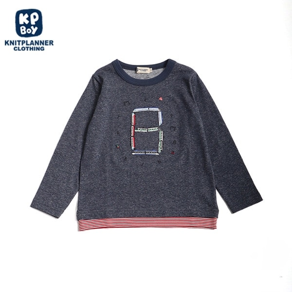 電車モチーフのプレーティング長袖Tシャツ(100～130)